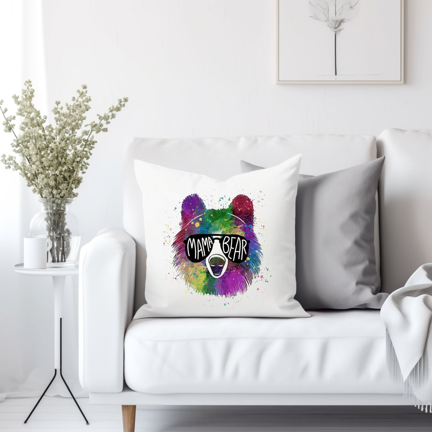 Colorful Mama bear - Throw Pillow Cover