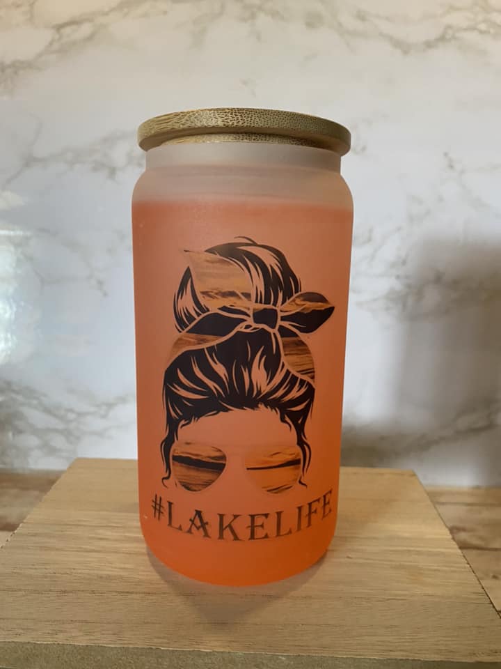Lake life messy bun - Color Changing Frosted Glass Cup