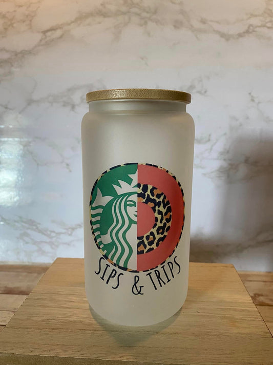 Sips and Trips - Frosted Glass Cup