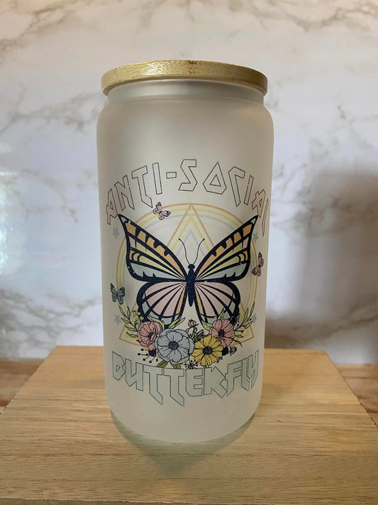 Anti-social butterfly - Frosted Glass Cup