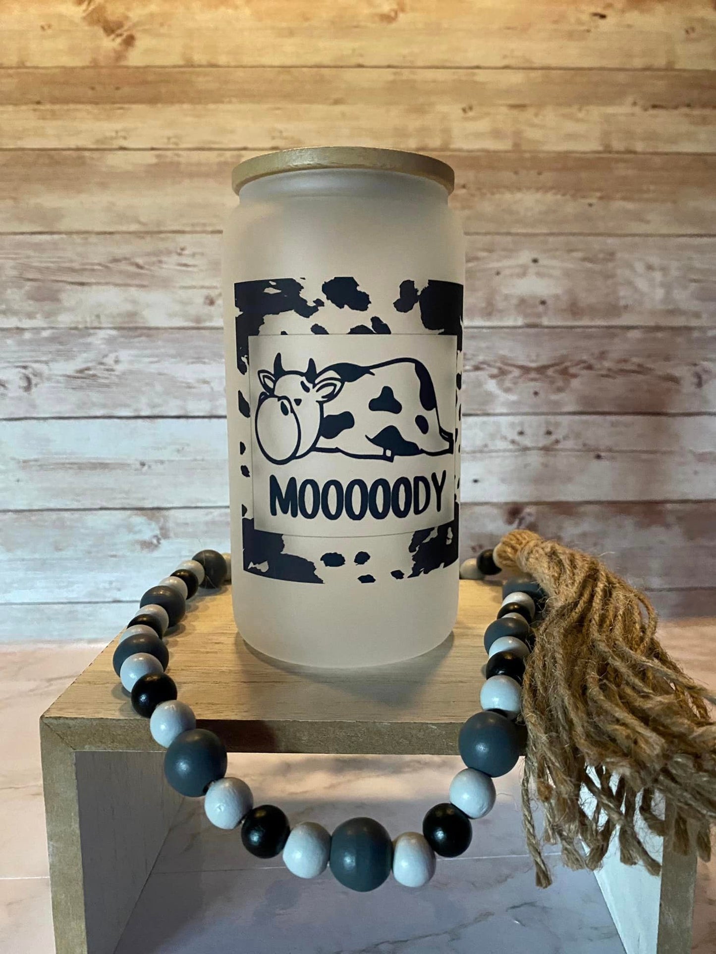 Cow Moody - 16 oz Frosted Glass Cup
