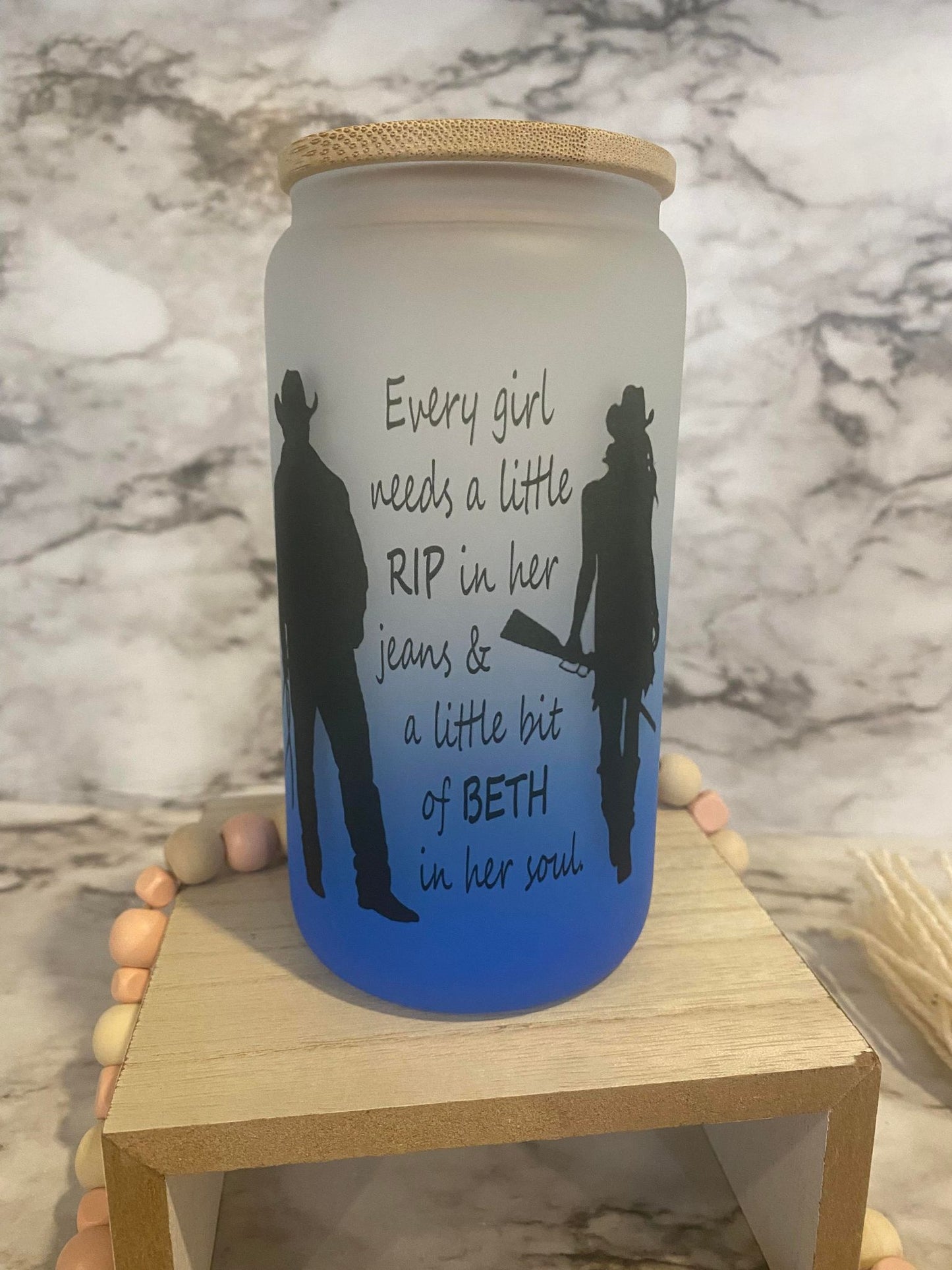 Rip & Beth - Blue Ombre' Frosted Glass Cup