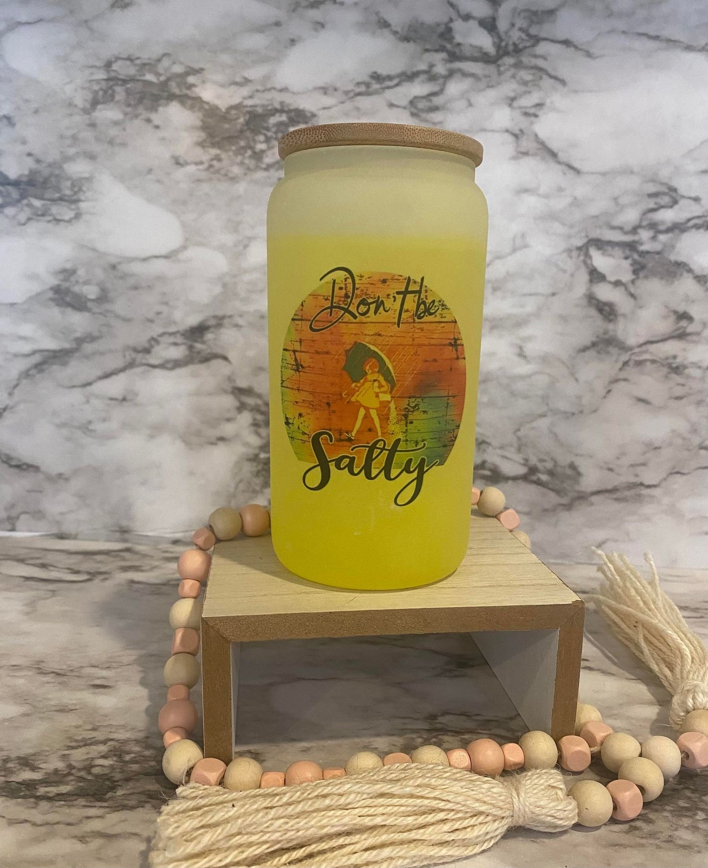 Don't be salty - Yellow Frosted Color Changing Glass Can