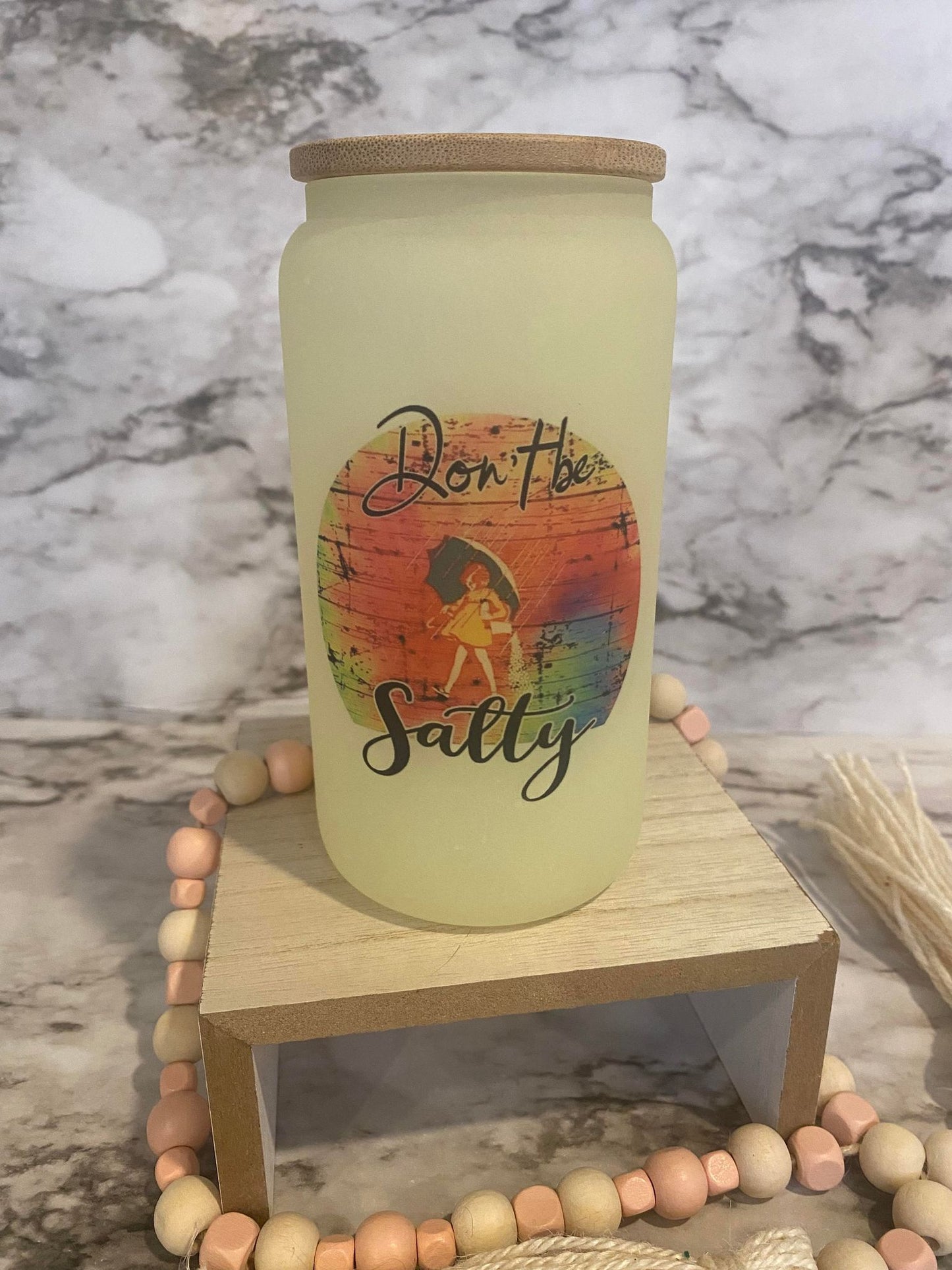 Don't be salty - Yellow Frosted Color Changing Glass Can