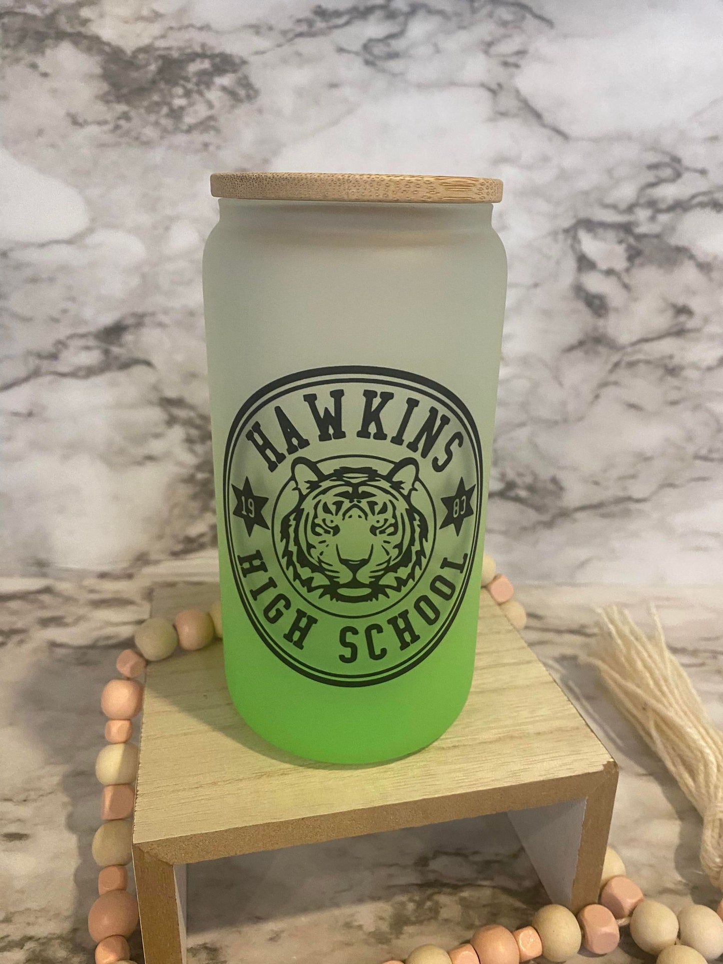 Hawkins High School - Green Ombre' Frosted Glass Cup