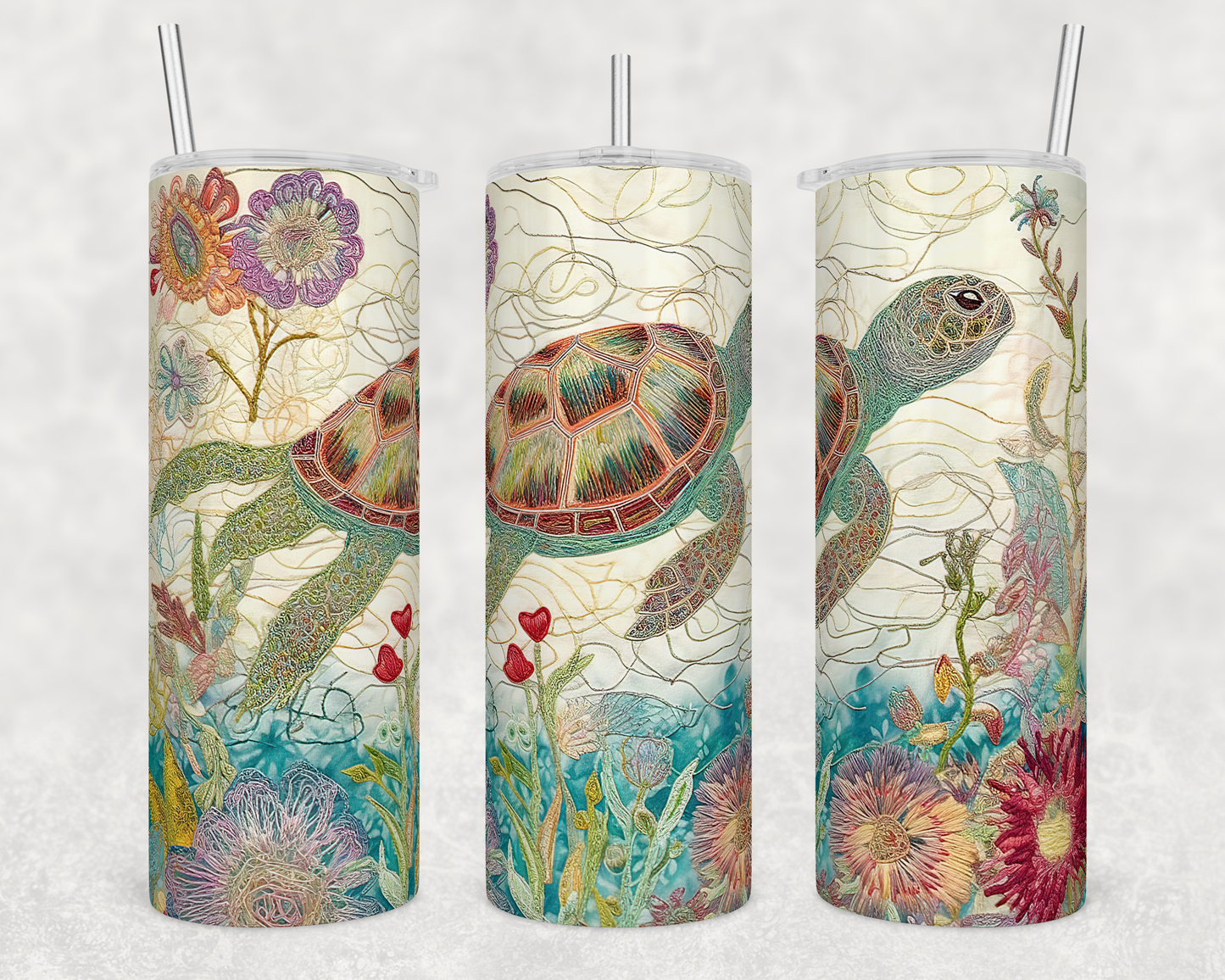 Embroidered turtle - Skinny Tumbler