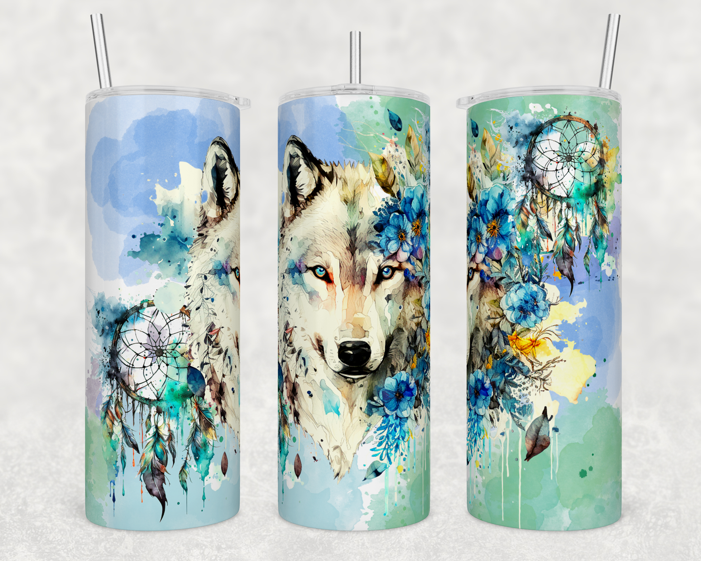 water color wolf - Skinny Tumbler