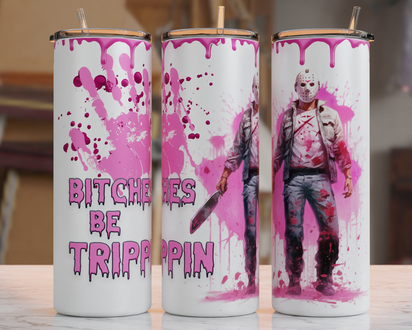 Bitches be trippin - Jason - Glow in the dark 20oz Tumbler