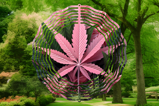 Pink Cannabis Leaf Wind Spinner