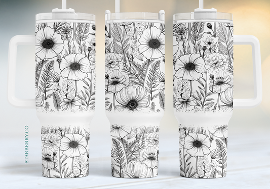 Black and White with flowers 6 40oz Tumbler