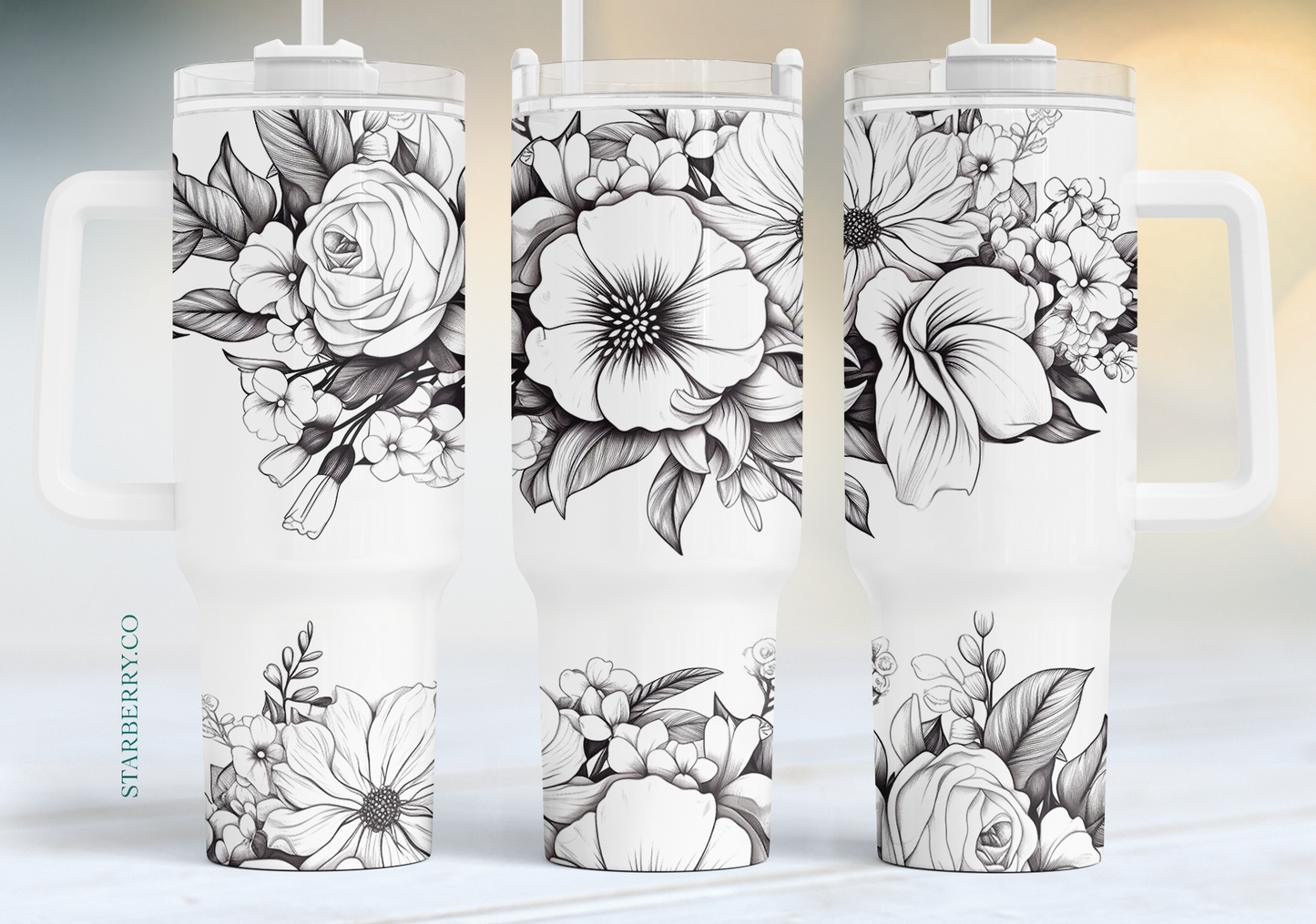 Black and white flowers 3 40oz Tumbler