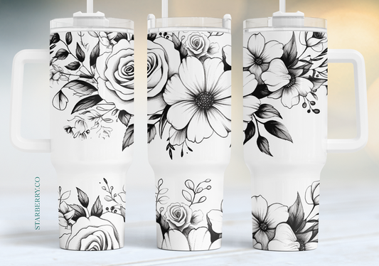 Black and white with flowers 4 40oz Tumbler