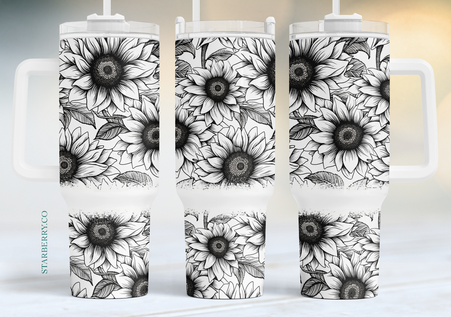 Black and white with  flowers 5 40oz Tumbler