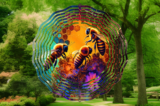Colorful Bees 3 Wind Spinner