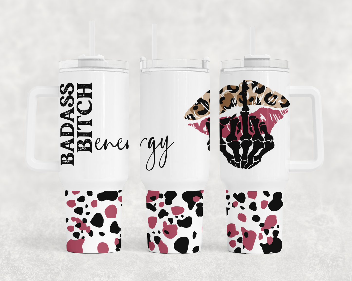 Badass bitch energy, lips & skull hand! 40oz Tumbler