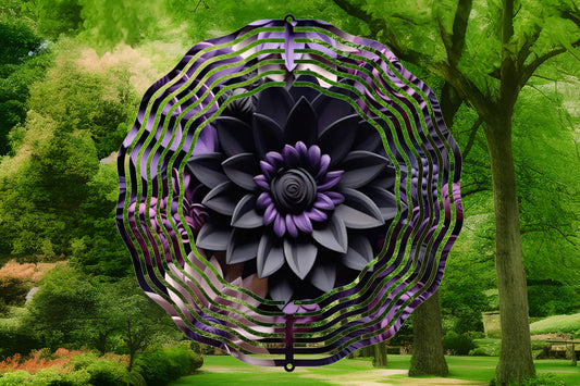 Black and Purple Flowers Wind Spinner
