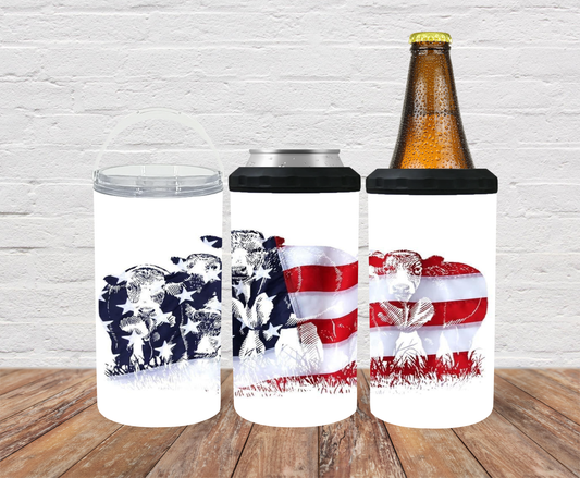 Red white and blue flag cow Can Cooler