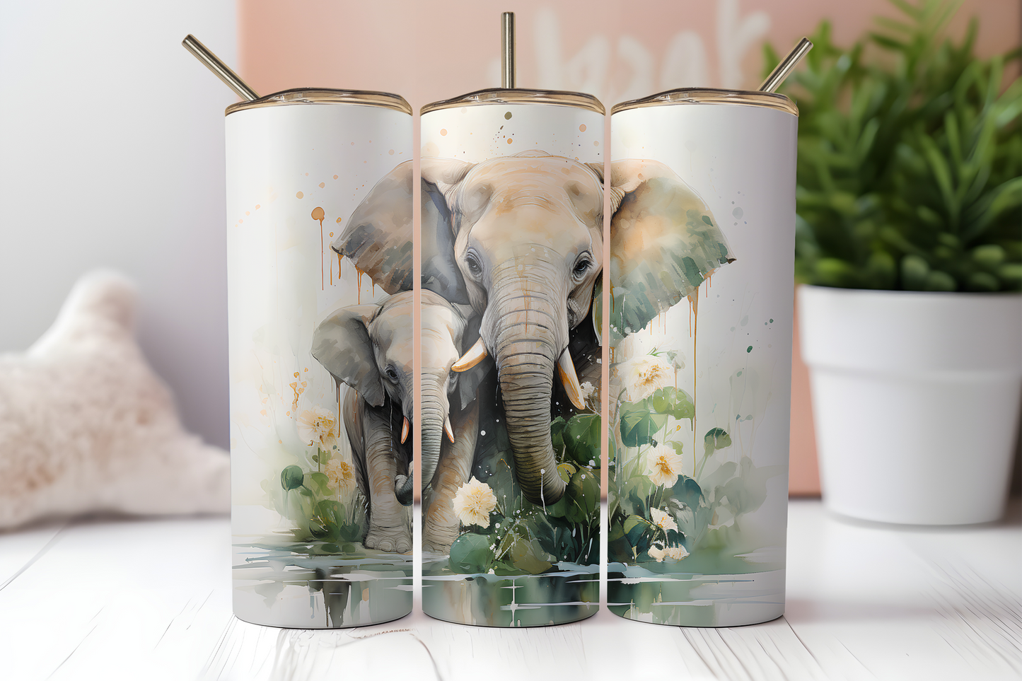 Elephant and baby in a puddle 20oz Tumbler