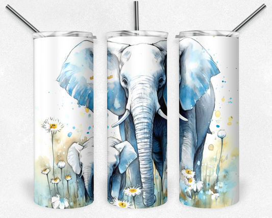 Elephant and baby with daisies 20oz Tumbler