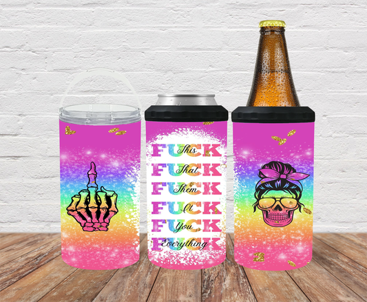 Colorful fuck with middle finger and skull - Can Cooler