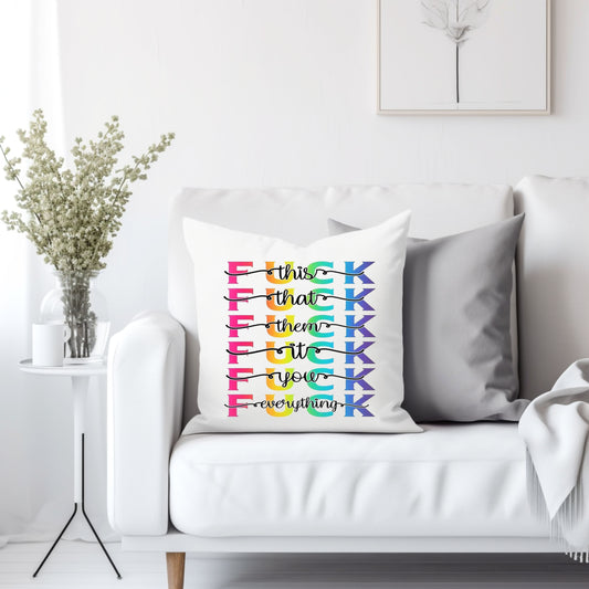 Colorful FUCK - Throw Pillow Cover