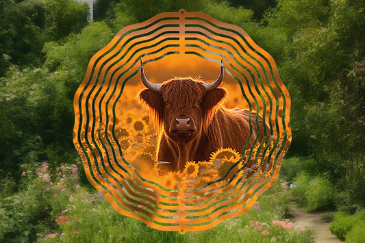 Highland Cow with Sunflowers Wind Spinner