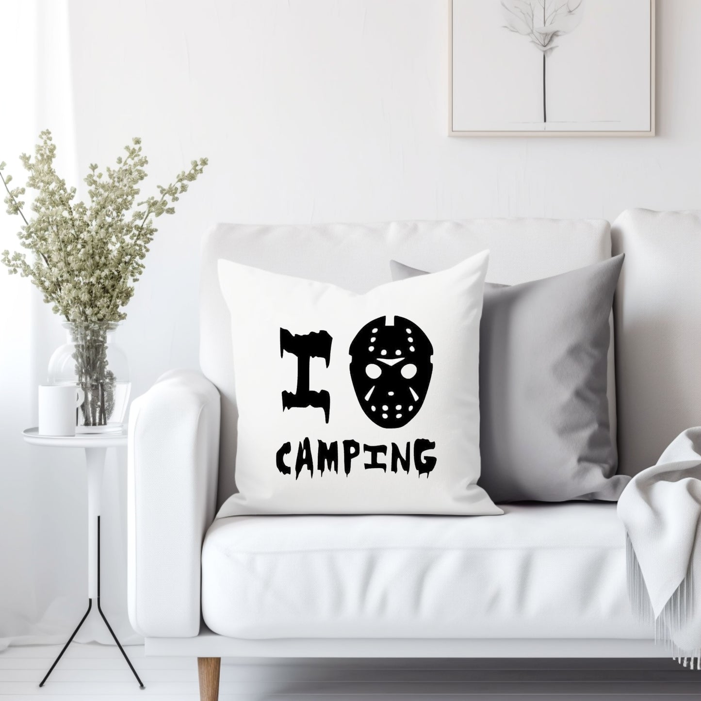 I love camping blk - Throw Pillow Cover