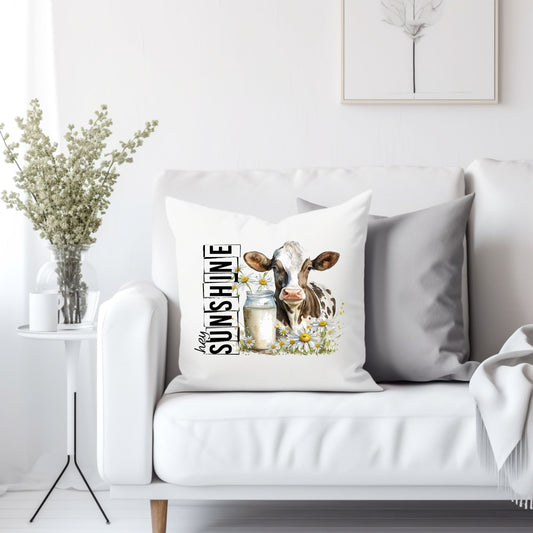 Hey sunshine cow - Throw Pillow Cover