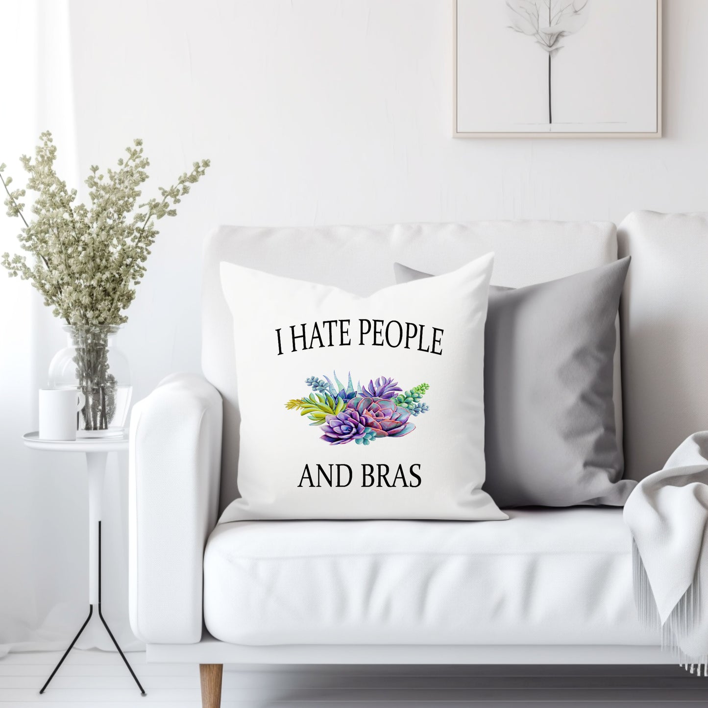 I hate people and bras  - Throw Pillow Cover