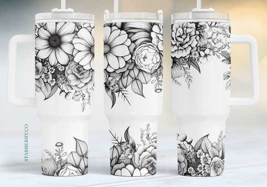 Black and white with flowers 1 40oz Tumbler