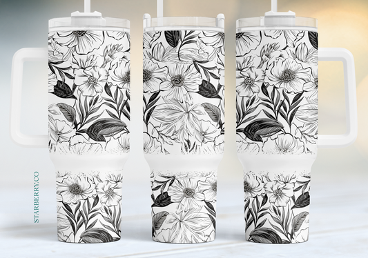 Black and white flowers 2 40oz Tumbler