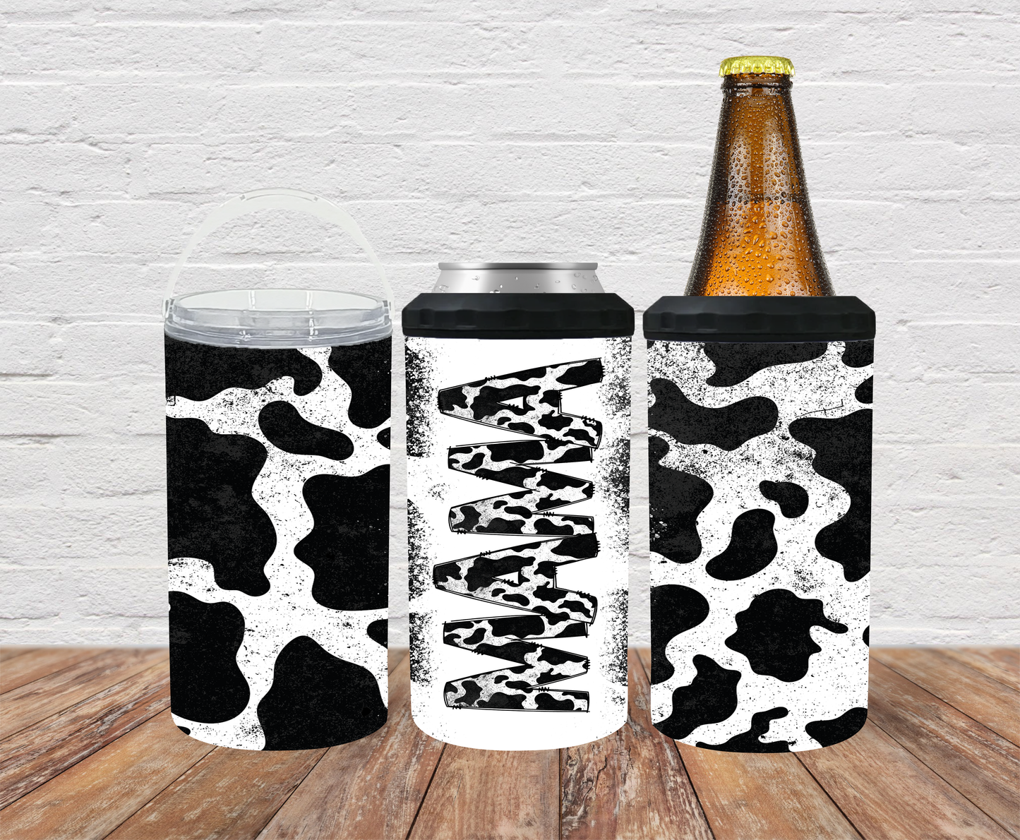 Mama cow print Can Cooler