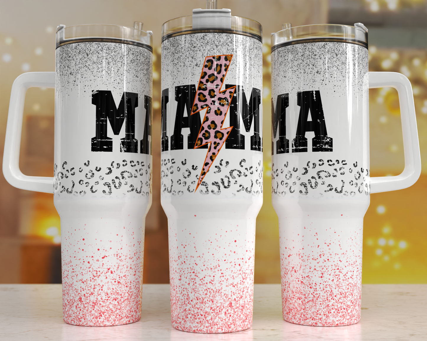 MAMA with lightning bolt, pink & glittery 40oz Tumbler
