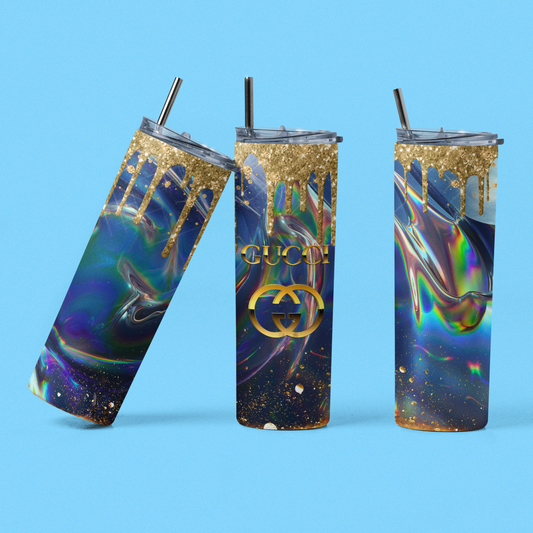 Blue gold drip designer 20oz tumbler!