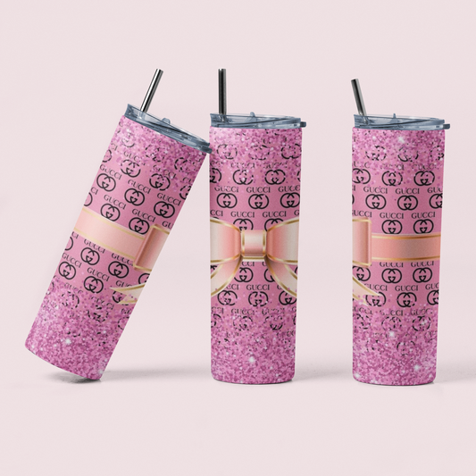 Pink designer with ribbon 20oz tumbler!