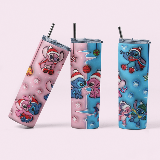 Pink and blue Stitch Christmas skinny tumbler!