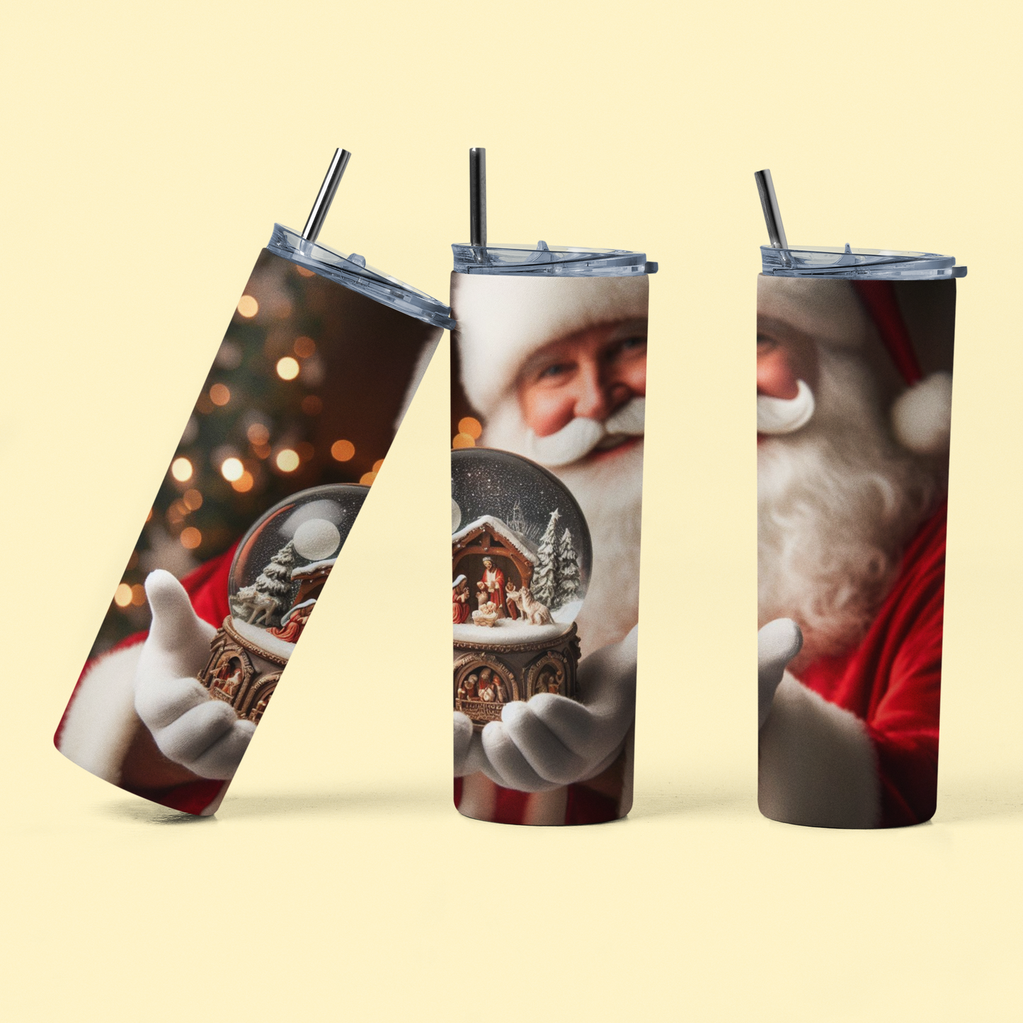 Santa with a nativity snow globe skinny tumbler!