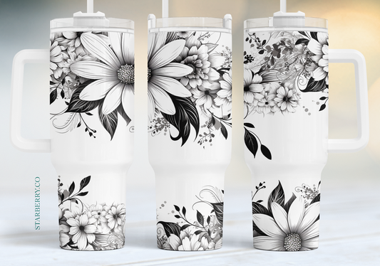 Black and white with flowers 7 40oz Tumbler