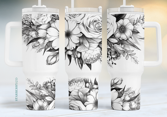 Black and white with flowers 8 40oz Tumbler
