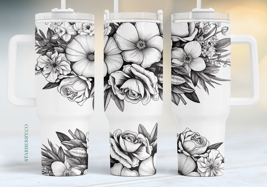 Black and white with flowers 9 40oz Tumbler