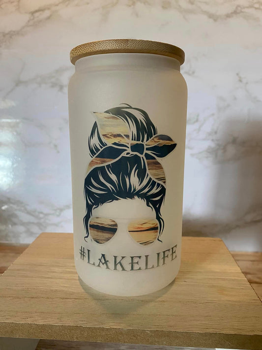 Lake life messy bun - Color Changing Frosted Glass Cup