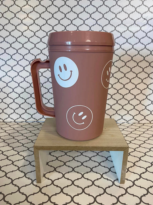 Pink mug with white smiley faces - Mega Mug 34 oz