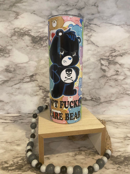Don't fucking care bear - Skinny Tumbler