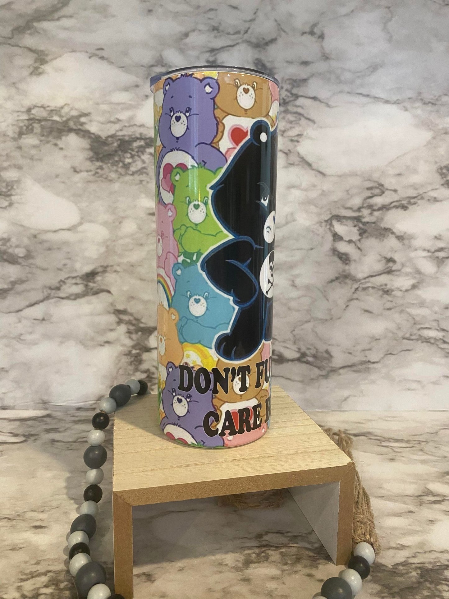Don't fucking care bear - Skinny Tumbler