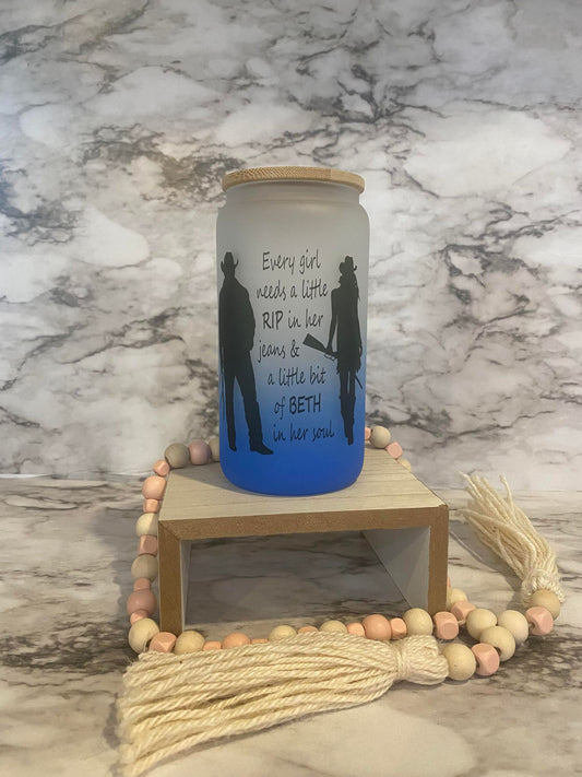 Rip & Beth - Blue Ombre' Frosted Glass Cup