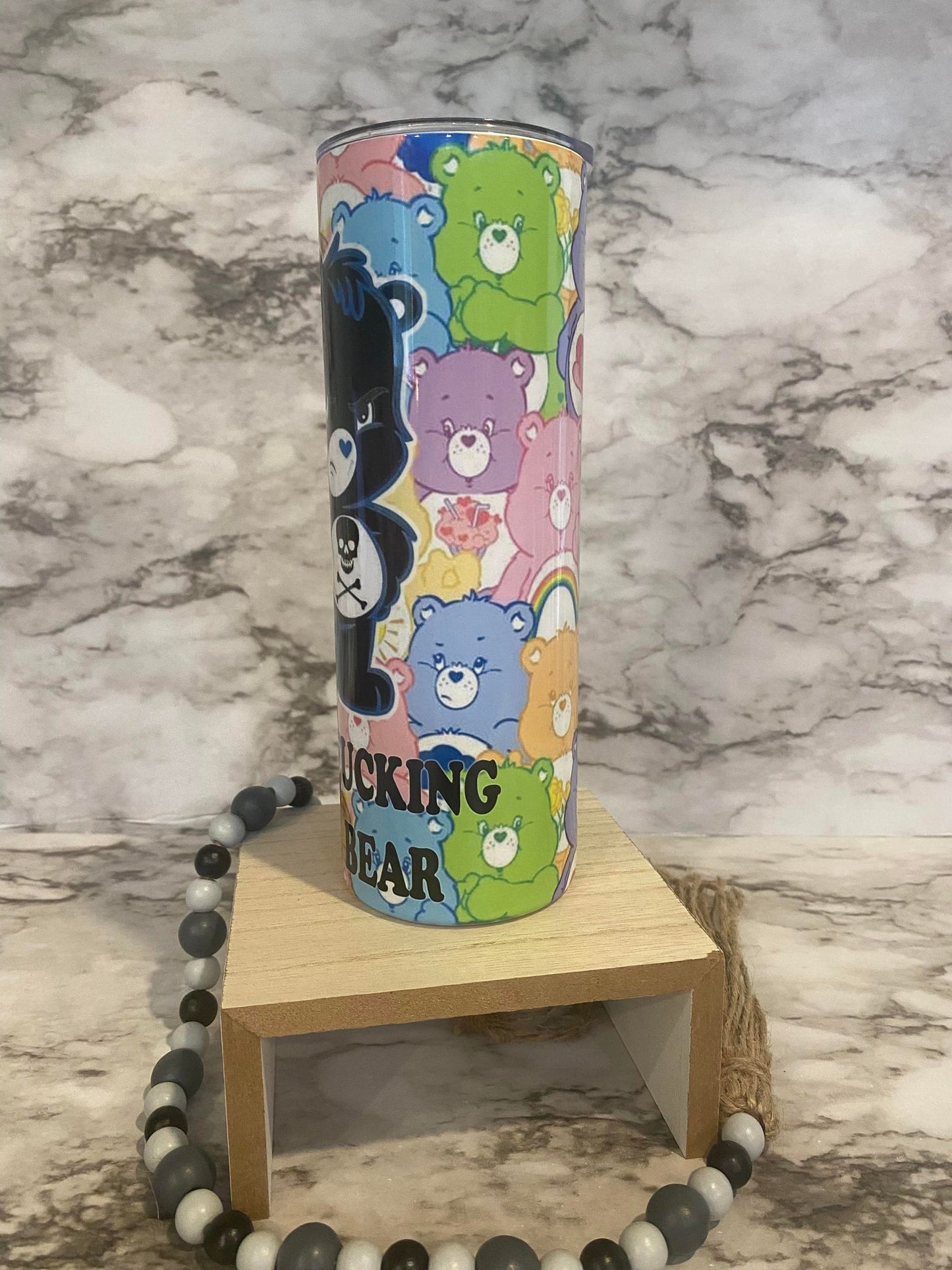 Don't fucking care bear - Skinny Tumbler