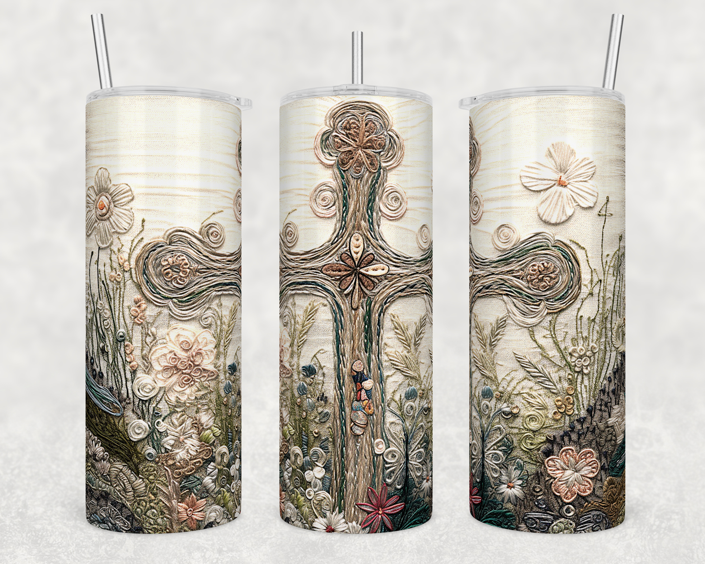 Embroidered Cross - Skinny Tumbler