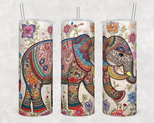 Embroidered Elephant - Skinny Tumbler