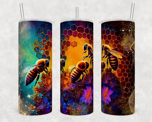 Colorful Bee and beehive - 20 oz Skinny tumbler