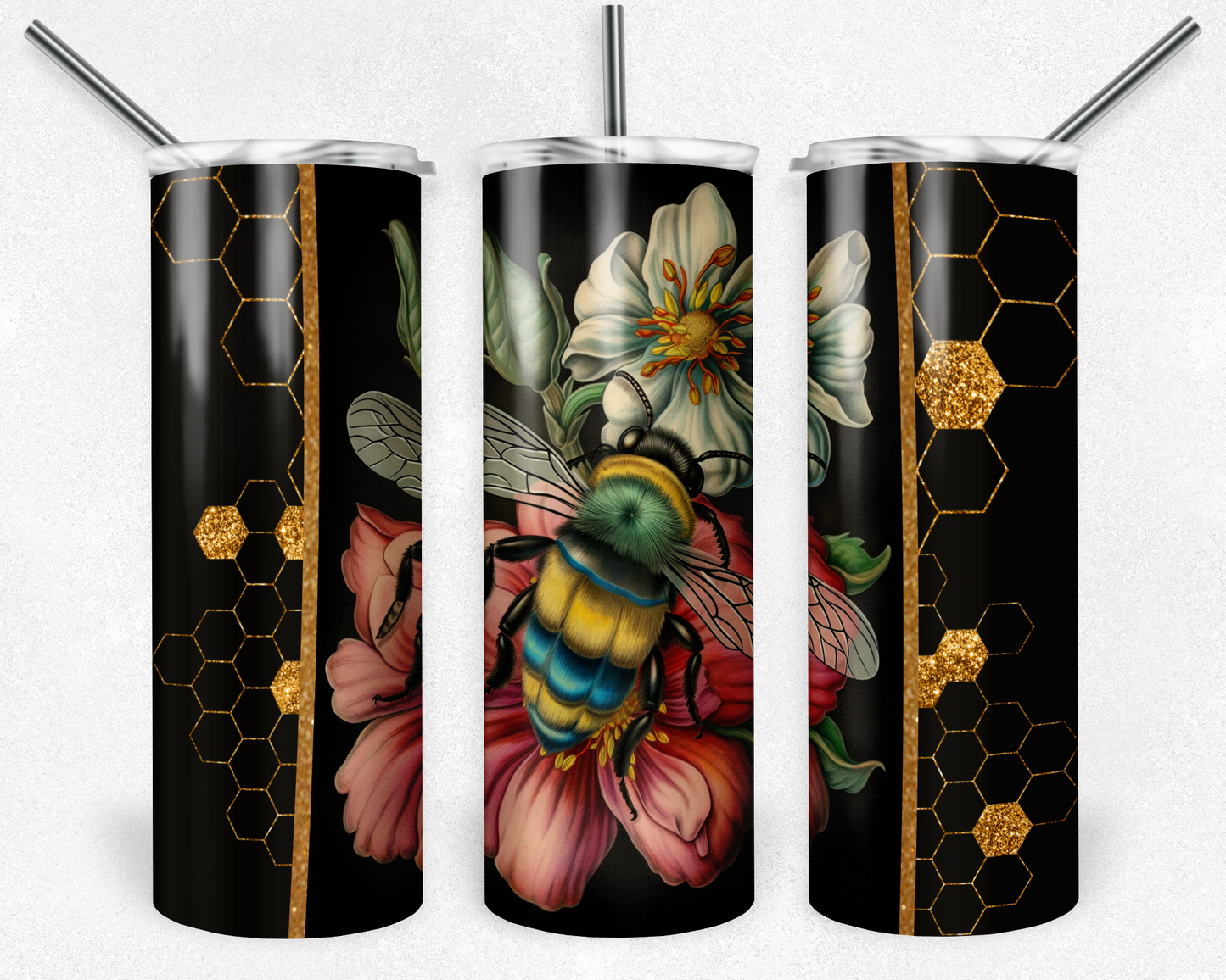 Colorful Bee and Flowers - Skinny Tumbler